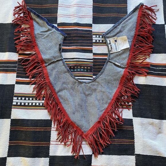 Vintage Pioneer Wear Dickie Western Aztec Leather Denim Fringe Bib. OSFM. USA - Picture 9 of 11